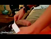 Cute shemale bangs guy and cums on him